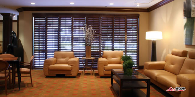 basswood living room shutters mahogany