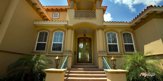 metal shutters outside entrance hallway